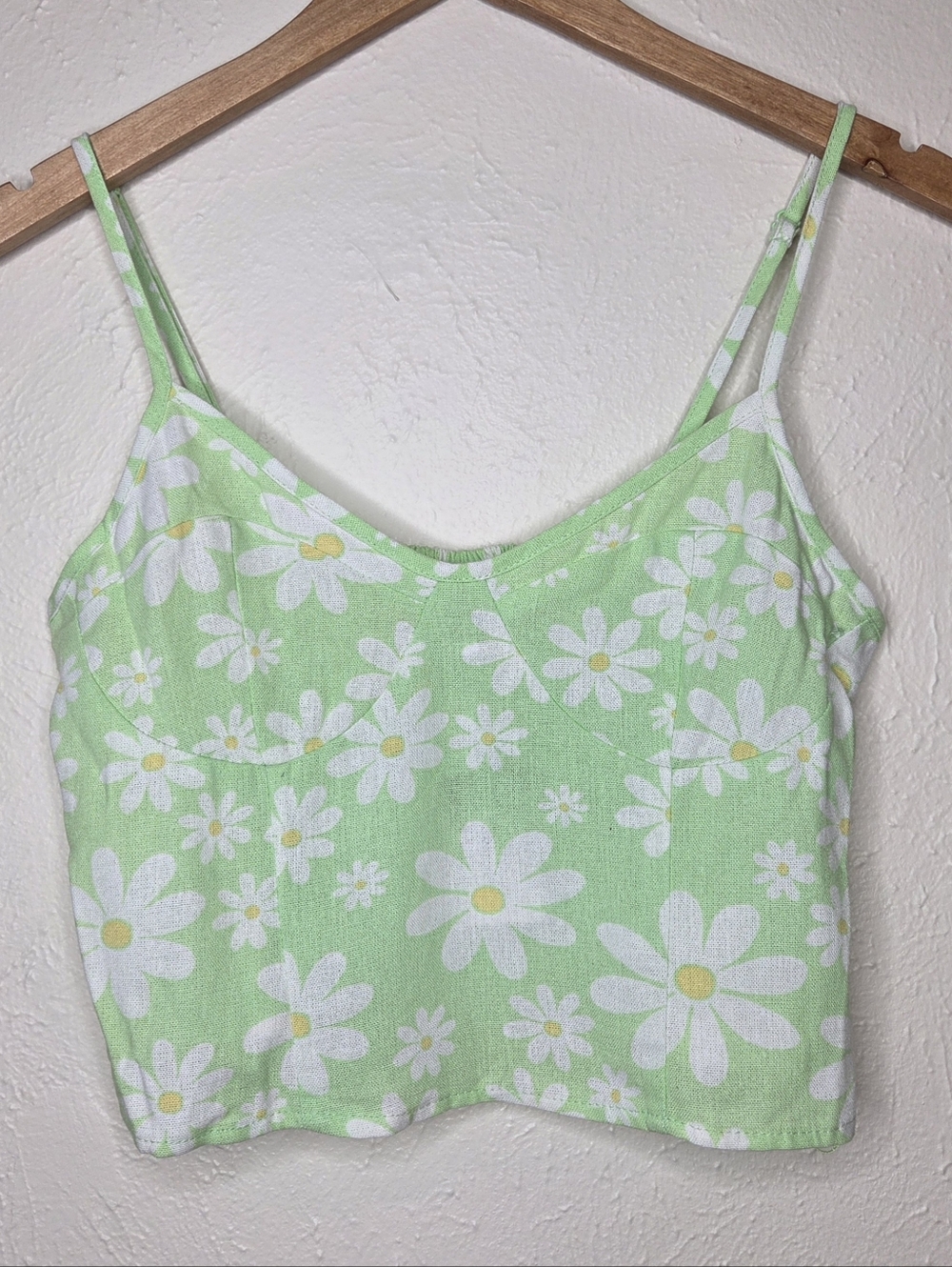 NWT Rue 21 Green Daisy Print Smocked Crop Tank Top Y2K Cottagecore